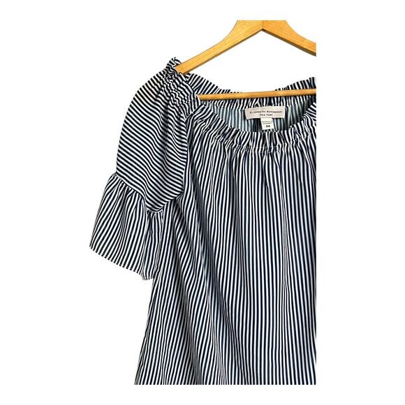 Elizabeth Ackerman Womens Blouse Shirt Top M Medium Striped Of the shoulder - Picture 2 of 4